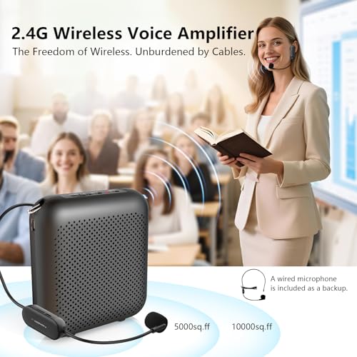 Voice Amplifier with Bluetooth, Portable Speaker with Microphone | Wireless Microphone Headset Speaker for Teacher, Mini Megaphone Sound Amplifier for Classroom, Tour Guides, Speaking - color: Black - 15W