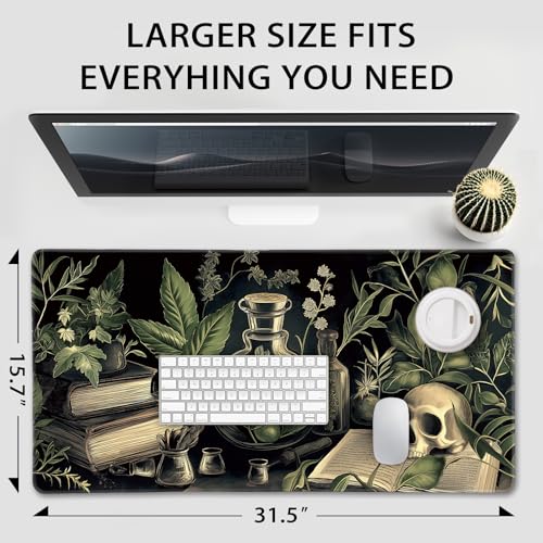 Gothic Dark Botanical Large Gaming Mouse Pad Desk Mat 31.5"x15.7" | Extended Mousepad, Non-Slip Rubber Base , Stitched Edges, for Computer/Laptop/Office/Home - color: Gothic Dark Botanical