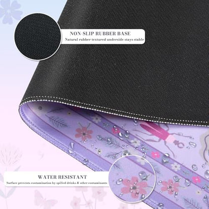 iCasso Purple Large Mouse Pad, Desk Matt for Desktop | XXL Desk Mat for Keyboard and Mouse, Anti-Slip Big Mousepad Computer Mat with Stitched Edges - color: Insect-purple