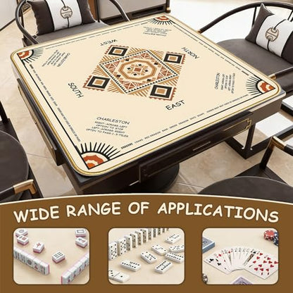 American Mahjong Mat for Table, 31.5"x31.5",No Folds Or Creases | Velvet Surface,Non-Slip Noise Reduction, Ethnic Style, 3 Dice & Drawstring Bag, For Poker, Card, Board & Tile Games - size: 31.5*31.5