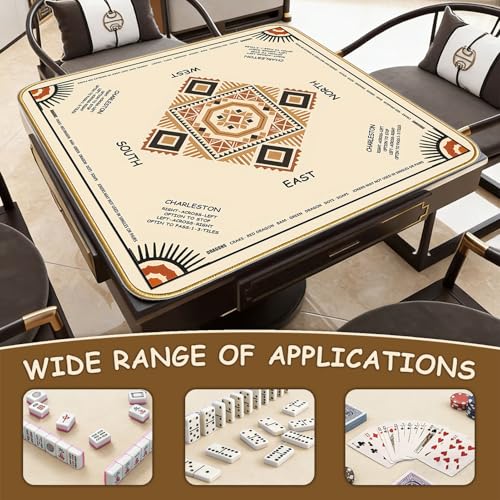 Portable Mahjong Mat with Rules (33"x33"), Ethnic Style Game Mat Noise Reduction Non-Slip, No Creases Rubber Table Mat Cover with Drawstring Bag & 3 Dice for Poker, Card, Tile & Board Game - size: 33*33