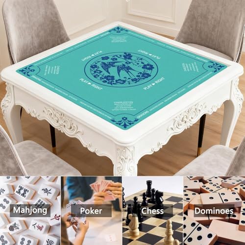 Green Mahjong Mat with Rules, 31.5*31.5in Anti Slip American Mahjong Mat for Table, Noise Reduction, Neoprene Mah jongg Mats with Carrying Bag & 3 Dices, Mahjong Supplies Gift, Board Tile Games Mats - color: Green04
