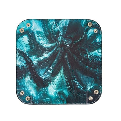 DND Dice Rolling Tray PU Leather Dice Trays Folding Square Dice Storage Case for RPG Tabletop Games, Jewelry Valet Tray for Women and Men - color: Green