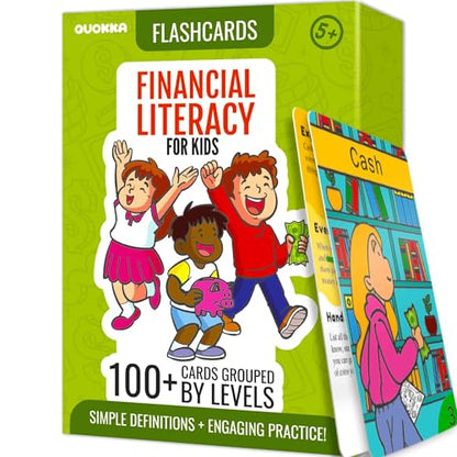 QUOKKA Financial Literacy Flash Cards for Teens – 110 Cards Teaching Kids About Money Management, Budgeting, Savings – Easy Money Games for Kids Ages 12+ – Fun Financial Literacy Games and Learning - color: Finance Flash Cards
