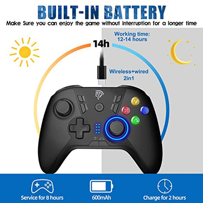 EasySMX 2.4G Wireless Controller for PC,Steam Deck,PS3,Android TV,Black. | Plug and Play,Programmable Buttons,Dual Vibration Motors,Up to 14-Hour Battery Life.