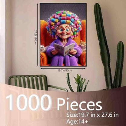 Old Grandma Puzzles 1000 Pieces for Adults Ladies Grandma Puzzles Intellectual Fun Best for Family Game Play Collection 19.7 x 27.6 Inch - color: Old Woman-a09