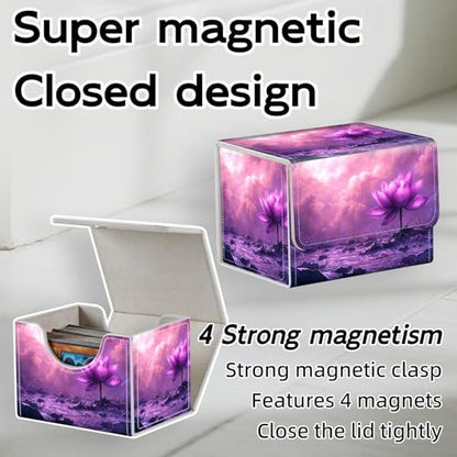 Trading Card Storage Box, Holds 100+ for MTG Cards, PU Leather with Magnetic Closure, Giant Purple Lotus in Pink Misty Pond Durable Deck Box for Magic the Gathering, Trading Card Games - color: Giant Purple Lotus in Pink Misty Pond