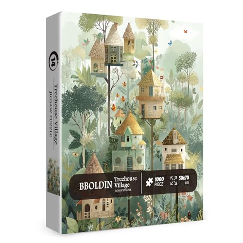 Fantasy Treehouse Puzzle for Adults 1000 Pieces, Whimsical Tree Jigsaw Puzzle, Plant Flower Floral Challenging Puzzle