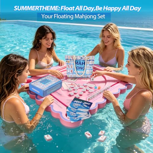 BOATWAY Mahjong Floating Tile Sets, 160 American Mahjong Tiles Waterproof EVA Foam Tiles with Storage Bag Dice & Rule Cards, Portable Pool Party Game for Adults, 1.4 Inch