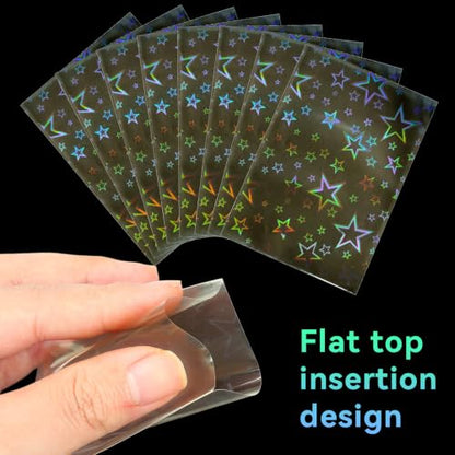 HFATMOS 300 Pcs Photocard Sleeves Laser Flashing Holographic Card Protector | Dustproof Card Sleeves for Mini Photos Credit Name Trading Cards Album Photo Cards, Big Stars Pattern - color: Big Stars Pattern