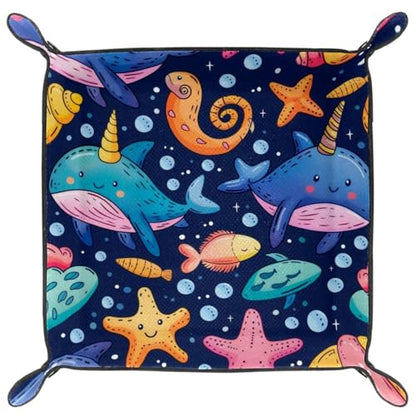 Whale Fish Starfish Dice Tray Dice Rolling Tray Folding Dice Holder for Dice Games, Like RPG, DND and Other Table Games - color: Multi 2