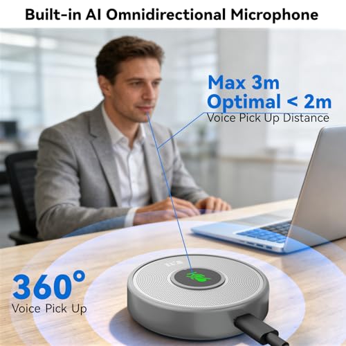 ANSTEN USB Microphone No Speaker, Laptop Computer Microphone Conference Mic | Mute Button with LED, Omnidirectional Condenser PC Desktop Mic, AI Noise Reduction, Plug & Play for Online Class Video - color: Silver