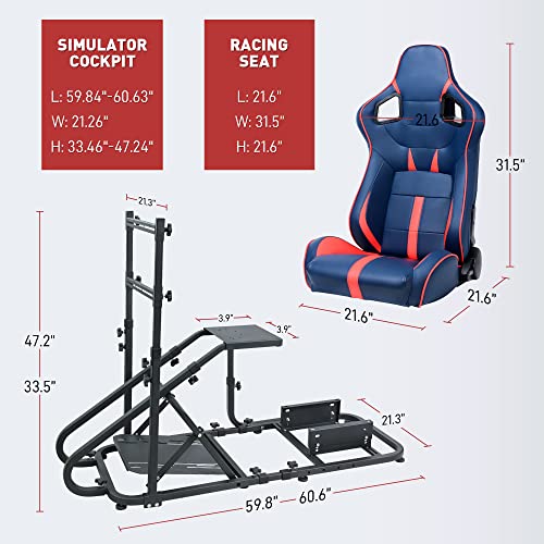 WTRAVEL Racing Simulator Cockpit with Adjustable Wheel Stand and Racing Seat for All Logitech G920|G25|G27|G29| Thrustmaster | Compatible with Xbox, PS4, PS5, PC Platforms (Blue+Red) - color: Blue+red