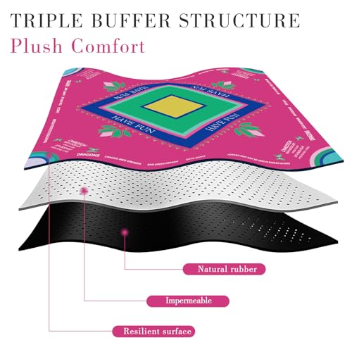 Mahjong Mat with Lotus & Butterfly Pattern, Anti-Slip Noise Reduction Rubber Gaming Mat, 32.4 x 32.4 Inch Magenta, Foldable Table Cover for Mahjong, Poker & Board Games - color: Magenta