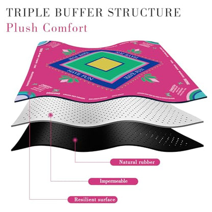 Mahjong Mat with Lotus & Butterfly Pattern, Anti-Slip Noise Reduction Rubber Gaming Mat, 32.4 x 32.4 Inch Magenta, Foldable Table Cover for Mahjong, Poker & Board Games - color: Magenta