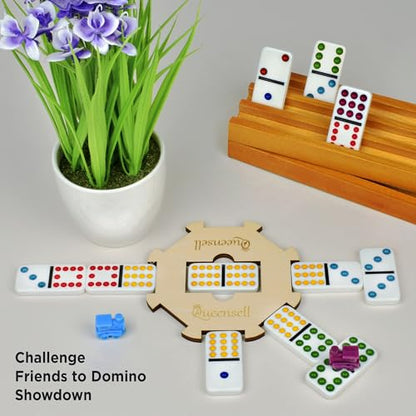 Queensell Mexican Train Dominoes Set with Wooden Hub, Domino Tile Board Games - Double 12 Dominos Set for Family Game Night for Adults and Kids Ages 8 and up (Double 12) - style: Double 12