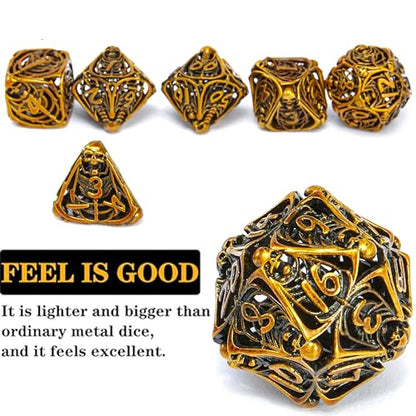 Metal Skull Dice Set Hollow Multi-Sided Dungeons & Dragons Dice 7CPS Role-Playing Dice Set with Flannel Bag Suitable for D&D Board Game Cards(Kugin) - color: Kugin
