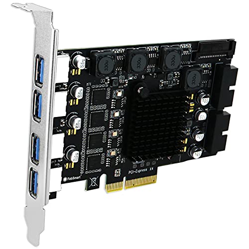 PCIE X4 to 4X Channels 8-Ports Superspeed 5Gbps USB 3.0 Expansion Card, 4X Dedicated USB 3.0 5Gbps Channels 20Gbps Total Bandwidth, Built in FebSmart Self-Powered Technology (FS-4C-U8-Pro) - style: FS-4C-U8-Pro