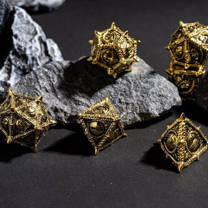 Metal Dice Set D&D Dragon Eye Metal DND Dice Set for Tabletop Games | Leather Storage Bag, DM Gift, for Dungeons and Dragons Role Playing Games - color: Dragon-black Gold