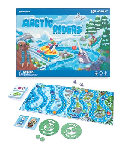 SimplyFun Arctic Riders - Educational & Fun Math Games for Kids - Practice Upper Level Addition & Subtraction Skills for Kids 7 & Up - 2 to 4 Players - style: Arctic Riders