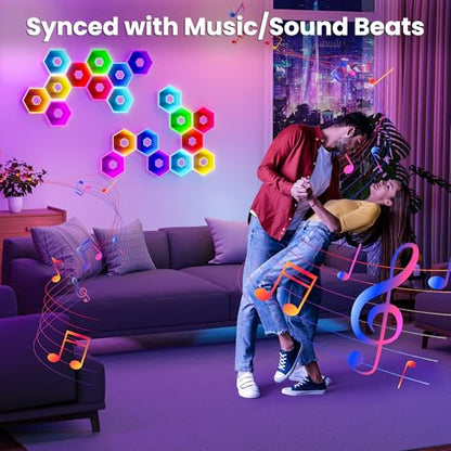 10 Pack Hexagon Led Lights, 90mm Smart Hexagon, Smart App RGB Gaming Led Light, with Remote Control & Music Sync Honeycomb Shape Hexagon Wall Lights for Bedroom, Living Room Wall - size: 10 mirrored designs