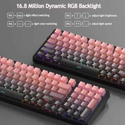 MageGee LIGHT100 Wireless Creamy Keyboard, Gasket Structure Hot Swappable, 2.4G/USB-C/BT5.0 RGB Backlit Mechanical Gaming Keyboard for Win/Mac/PC, 8000mAh Battery, Side Printed PBT Keycap, Pink - color: Pink/Blue Whale Switch