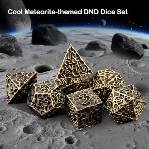 Haxtec Bronze Metal DND Dice Set Antique Polyhedral D&D Dice with Leather Dice Bag Compatible with Dungeons and Dragons Gift TTRPG Gamer Gifts for DND Lovers Masters - color: Antique Bronze