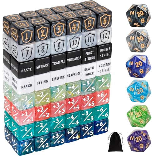 102 Pieces MTG Dice Counters Set Bulk Ability Keyword Tokens Shield Life Counters 6 Sided Dice for Magic The Gathering TCG Card Gaming Accessories B - color: Color Combo B-translucent Set