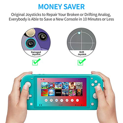 Joystick Replacement for Switch Lite – 19 in 1 OEM Analog Stick Thumbstick Parts Repair Tool Kit Accessories with Y00 Triwing Screwdriver, Thumb Caps, Tweezers for OLED JoyCon Joy Con Controller - color: White