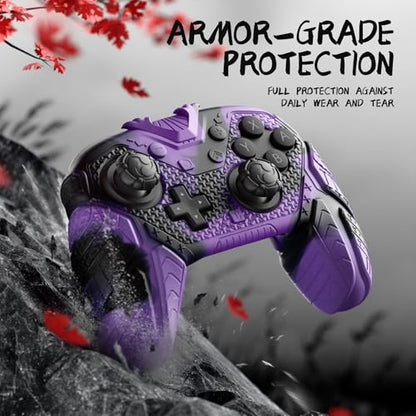 PlayVital for Nintendo Switch 2 Pro Controller Skin Cover – Samurai Armor Edition Silicone Case for Switch 2 Pro Controller with Back Button Caps & Thumb Grip & Sticker, Shockproof - Purple & Black - color: Purple & Black