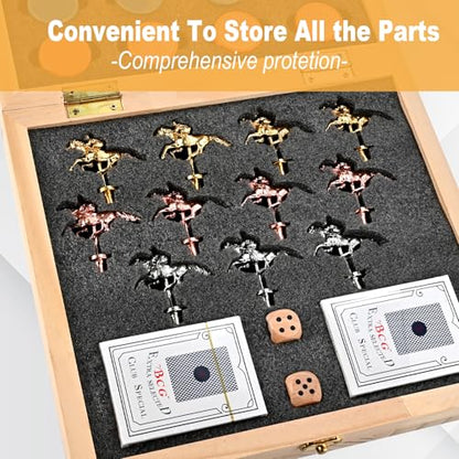 Horse Race Board Game, Foldable Wood Race Board, Race Horse Game | 21 In Horse Race Board with 11 Metal Horses 2 Dice 2 Decks of Cards and 120 Chips for Friends Adults Family Party Game Night
