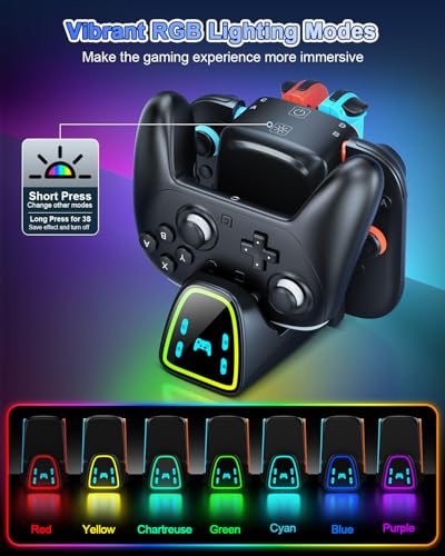 9 In 1 Controller Charging Dock for Nintendo Switch 2/Switch 1/OLED Controller, Fast Charger Station for Joy Con 2&1 and Pro Controller 2&1, Charger Accessories with RGB Light