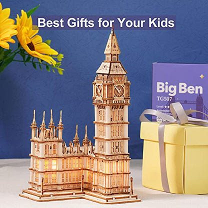 Rowood 3D Puzzles for Adults Wooden Model Kit Adult Craft Kit Gifts for Age 14+ Big Ben - style: Big Ben