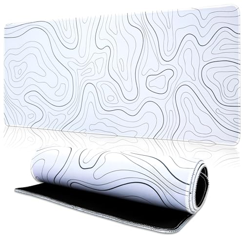 Mouse Pad Gaming Mousepad, 31.5 x 11.8in Large Desk Mat Keyboard Pads Extend Long XL Mouse Mat with Non-Slip Base Desk Accessories for Home Office Keyboard Mouse (White Topographic) - color: White Topographic