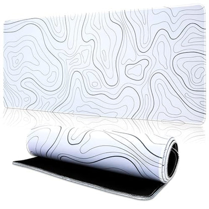 Mouse Pad Gaming Mousepad, 31.5 x 11.8in Large Desk Mat Keyboard Pads Extend Long XL Mouse Mat with Non-Slip Base Desk Accessories for Home Office Keyboard Mouse (White Topographic) - color: White Topographic