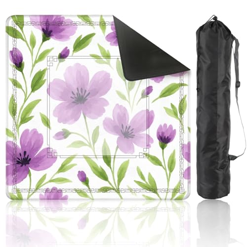 Mahjong Mat for Table Cute Purple Floral Whith Green Leave Seamless Watercolor Watercolor 31.5" x 31.5" Non-Slip Noise-Reducing Game Mat Premium Mahjong Accessories for Poker Dominoes Board Games - color: Multi 9-1