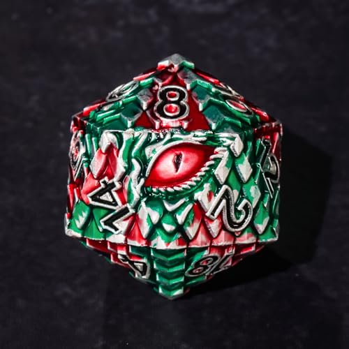 Dragon Eye Metal Dice Set - 7 Pcs Dragon Scale Metallic D&D Dice, Gift Box for Dungeons and Dragons Tabletop Game (Red, Green Dragon Scale & Red Eye) - color: Red Green Dragon Scale & Red Eye