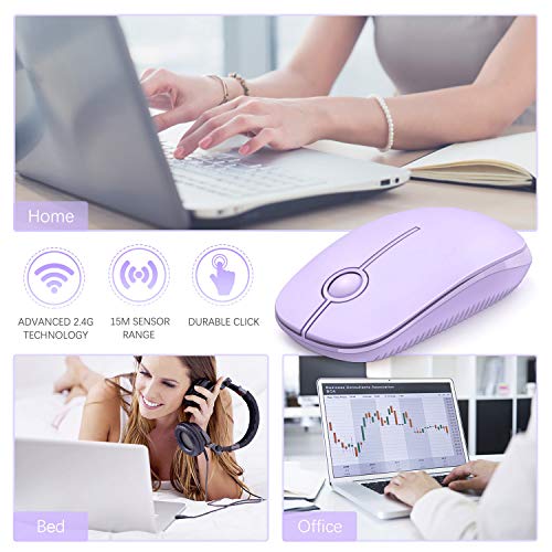 VssoPlor Wireless Mouse, 2.4G Slim Portable Computer Laptop Mouse with Nano Receiver Quiet Silent Optical Mice for Notebook, PC, Laptop, Computer-Light Purple - color: Light Purple