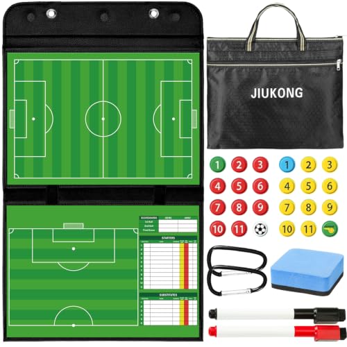 Magnetic Soccer Coaching Board with Carry Bag, Dual-Sided Tactical Dry Erase Board for Coaches - Complete Kit with 24 Magnets, Markers & Fence Clips - Portable Football Strategy Board - style: Soccer