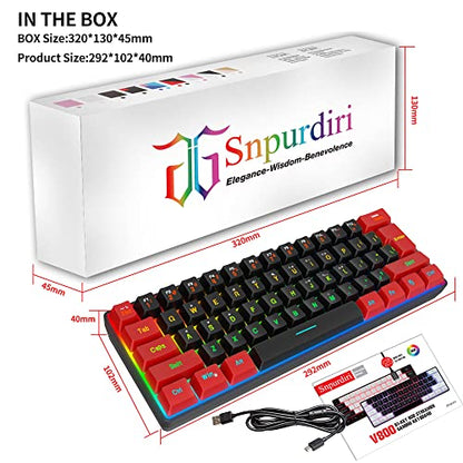 Snpurdiri 60% Wired Gaming Keyboard, Ultra-Compact RGB Backlit Small Gaming Keyboard for PC Computer Gamer (Red and Black) - color: Red and Black