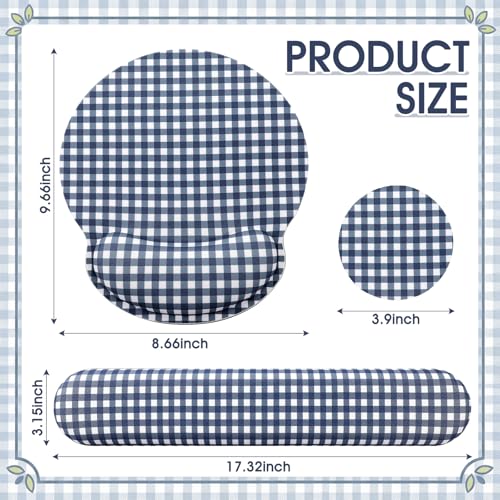 Tellegloww Wrist Rest Support for Mouse Pad&Keyboard Set, Navy Blue Gingham Checkered Circle Curved Ergonomic Mousepad&Coaster Non-Slip Base Design for Office Home Laptop Desktop Computer Keyboard - color: Navy Blue