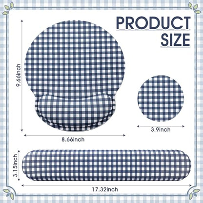 Tellegloww Wrist Rest Support for Mouse Pad&Keyboard Set, Navy Blue Gingham Checkered Circle Curved Ergonomic Mousepad&Coaster Non-Slip Base Design for Office Home Laptop Desktop Computer Keyboard - color: Navy Blue