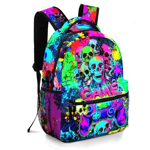 Backpack For Boys Graffiti Game School Backpack for Boys Kids Children Teens Elementary Middle School Students Bookbag Ages 6-18 Lightweight Travel Back Pack - color: Skull Game
