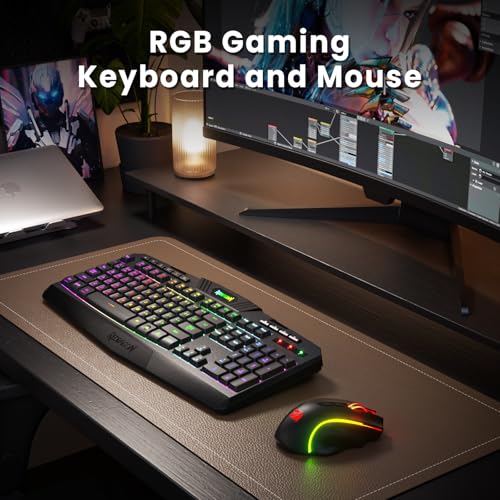 Redragon S101M-KS Gaming Keyboard and Mouse Wireless with Tri-Mode, RGB Keyboard and 4800 DPI Gaming Mouse, 10 Independent Multimedia Keys for Wins, PC, Computer, Wireless S101 Ideal for Gamer - color: Black-New