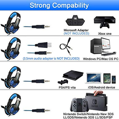 BlueFire Stereo Gaming Headset for PS4, PS5, PC, Xbox One, Noise Cancelling Over Ear Headphones with Mic, LED Light, Bass Surround, Soft Memory Earmuffs for Laptop Nintendo Switch Games (Blue) - color: Blue