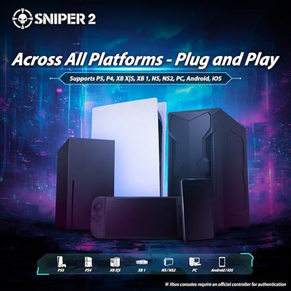 Brook Sniper 2 Keyboard and Mouse Adapter for PS5 PS4 Xbox Series X|S Xbox One Switch Switch 2 PC Mobile – RGB Lighting, Smart Macro, Controller Tuning, OTA Update
