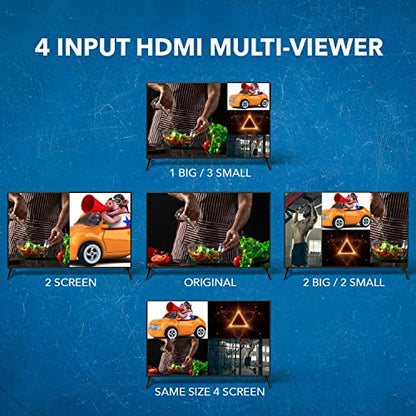 OREI 4x1 Quad Multi Viewer Switch - 1080p IR 3.5mm/Analog HDMI 1.4 HDCP 1.4 | Multiviewer, HDMI Switch 4x1 – 5 Display Modes, VGA Output, LPCM 2CH Audio, 4.95Gbps, Auto Input Detection - style: 4x1 Multiviewer - 1080p with VGA