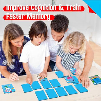 SpriteGru Vehicle Memory Game, 28 Chunky Cards Transportation Theme Head Tail Matching Game 1-5 Players Land/Water/Air Vehicles Memory Matching Game for Preschoolers, Toddlers, Kids - style: Vehicle