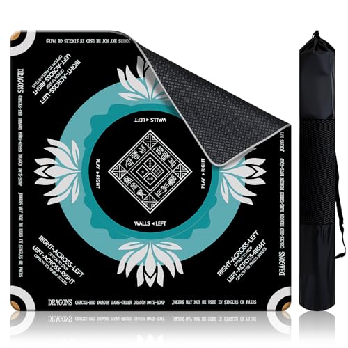 Mahjong Mat 2025 Upgraded No-Crease & No Odor Design, 32.3 Inch with Waterproof Velvet, Non-Slip PU Silicone, Lightweight for Noise Reduction, Includes Printed Rules for Tiles and Cards (Black) - color: Black