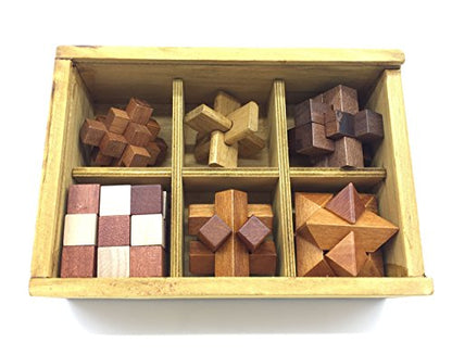 Guaishou 6-in-One 3D Luxury Wooden Brain Puzzle Teaser Kongming Lock for Teens and Adults Includes Storage Box